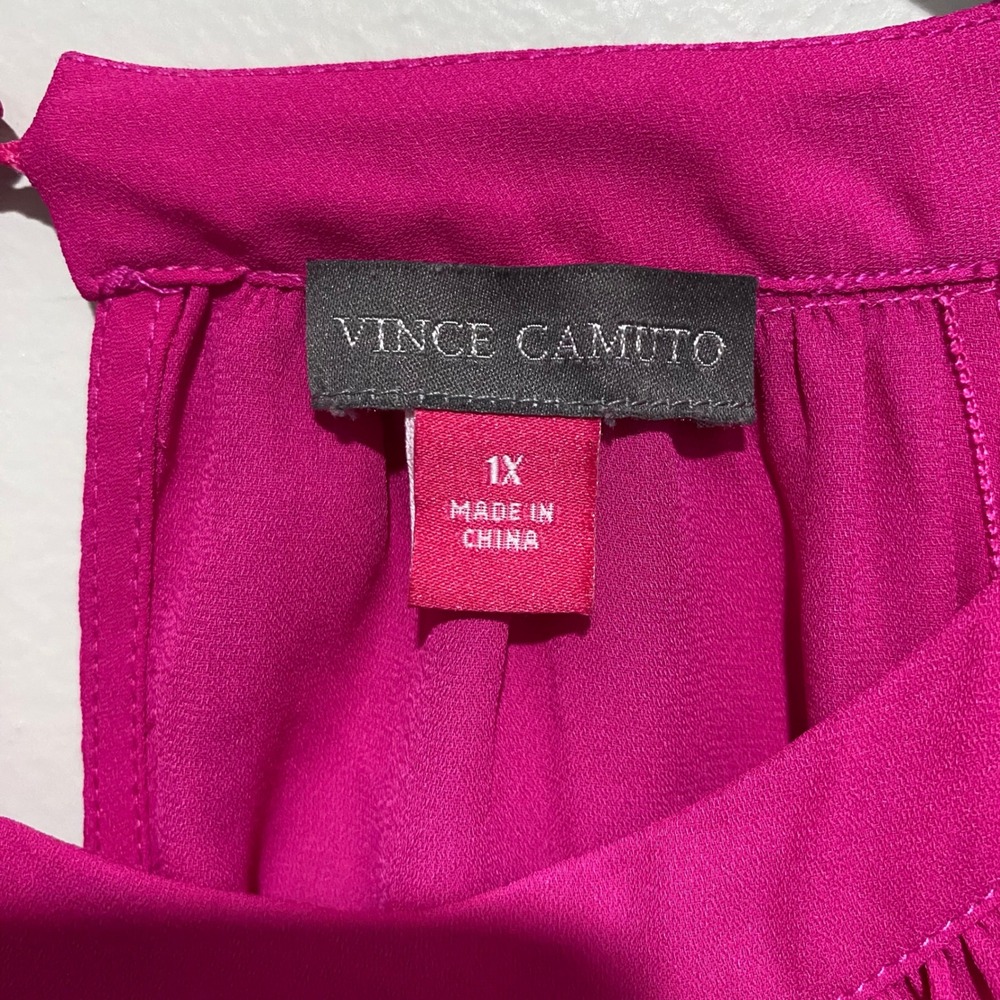 Vince Camuto‎ Womens 1X Pink Keyhole Pleated Long Sleeve Blouse Top Relaxed Fit - Picture 4 of 12